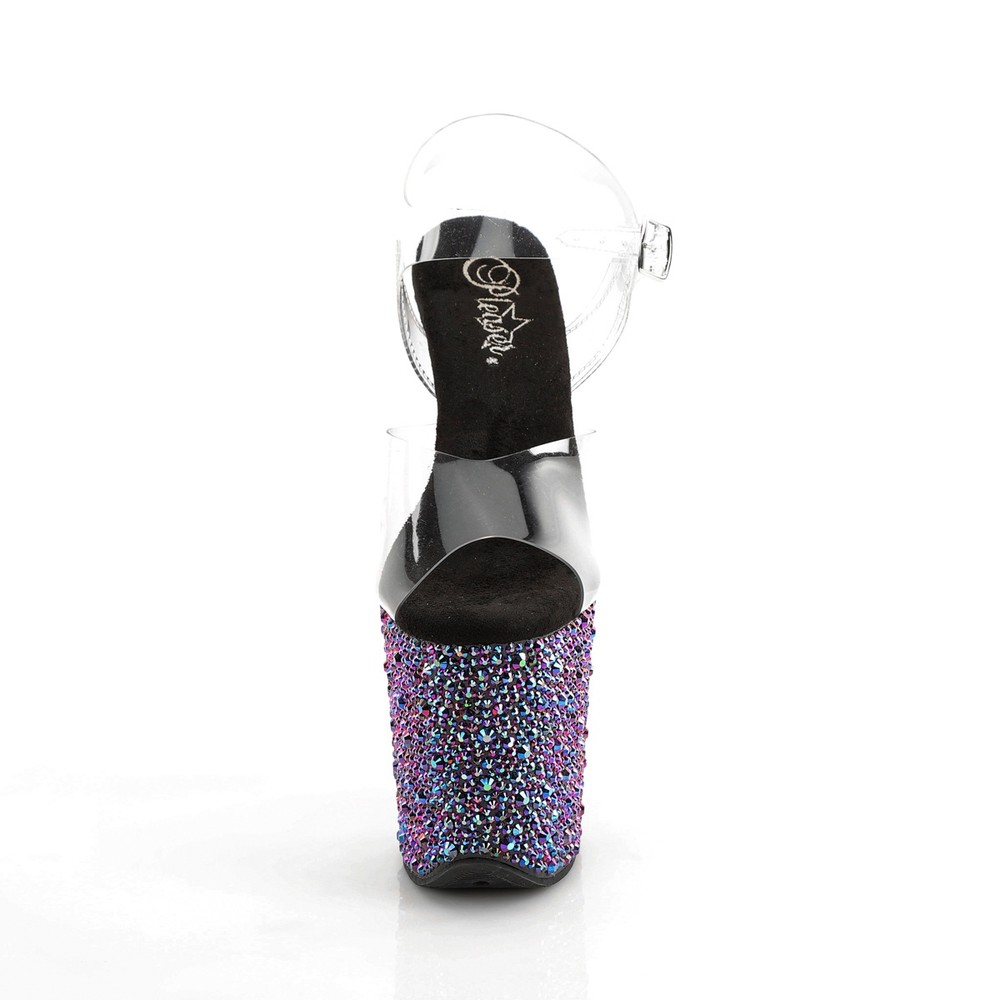 Pleaser - BEJEWELED808MS Ankle strap sandal, Pole dance shoes - Black/Multicolours